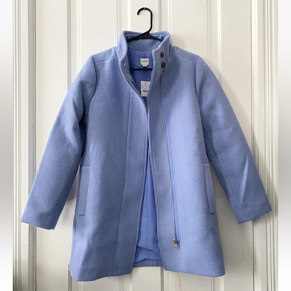 $298 J.Crew Factory Womens Button Neck Dusty Periwinkle Blue City Coat Sz 4 New - Picture 5 of 11